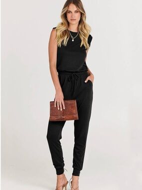 Sleeveless Drawstring Jogger Jumpsuit in Black